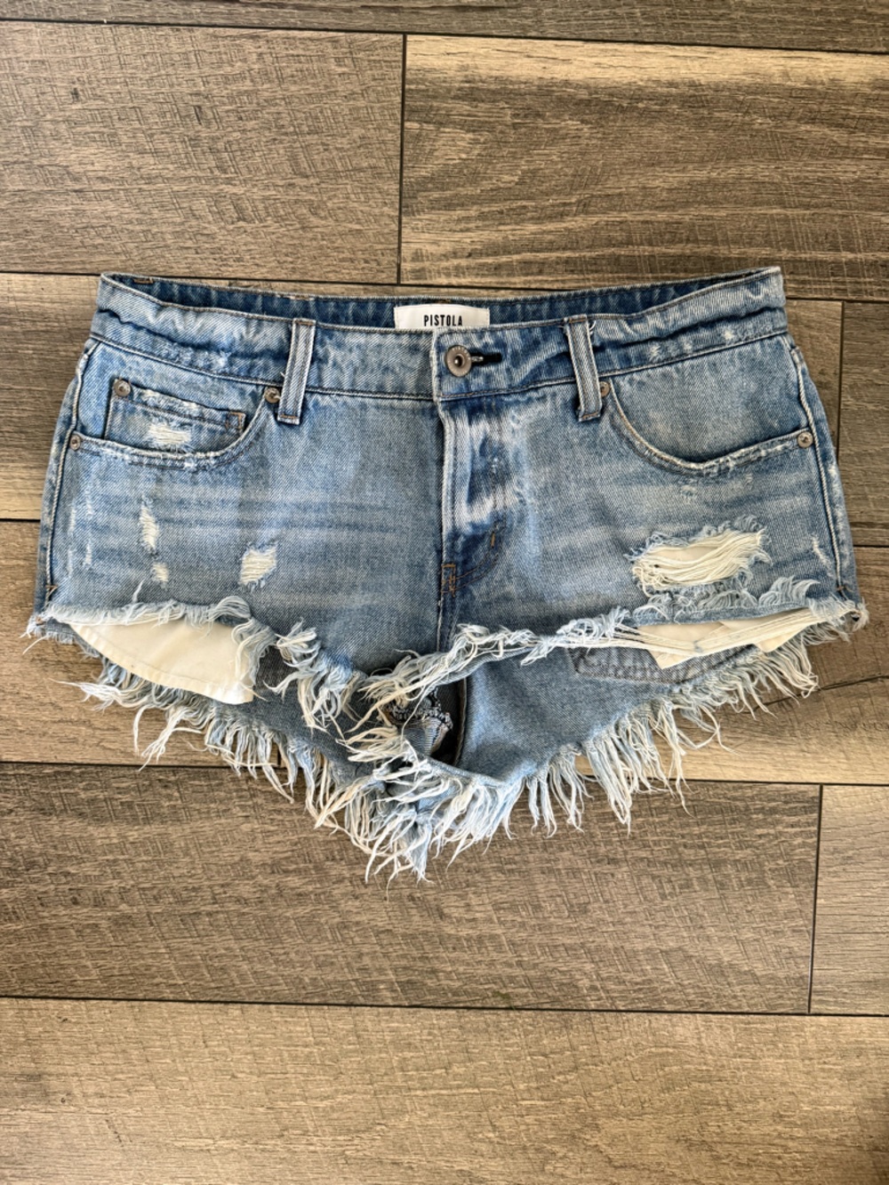 pistola Light Blue Distressed Denim Cutoff Shorts